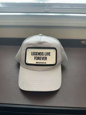 Grey John Hatter & Co hat with a ''Legends Live Forever'' quote on the front.