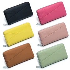 Genuine Leather Women's Long Clutch Zip Around Wallet RFID Blocking Card Holder