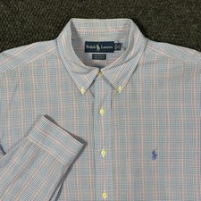 Vintage Polo Ralph Lauren Dress Shirt Men 17 34/35 Yarmouth Blue Pink Plaid Pony