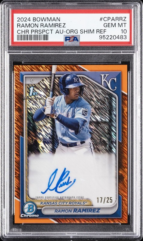 2024 BOWMAN CHROME PROSPECT AUTOS ORANGE SHIMMER RAMON RAMIREZ 17/25 PSA 10