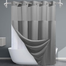 71x86 Inch Grey Waffle Weave Shower Curtain and Liner Set Hotel Luxury