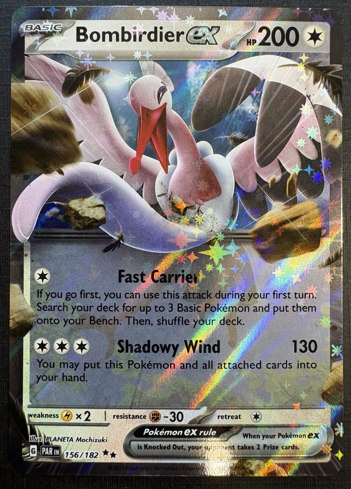 2025 Pokemon - Bombirdier Ex 156/182 Paradox Rift - DOUBLE RARE HOLO - English