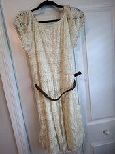 Roz & Ali Off-White Lacey Dress  Size Large 12 with a Brown Belt