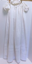 Vintage Handmade White All Over Embroidery Short Sleeve Christening Gown 36" lg