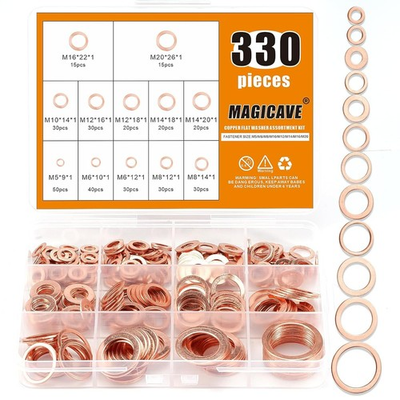 #ad 330PCS Copper Crush Washer Assortment Kit M5 M20 Metric Copper Sealing Washers f $14.94