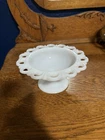 Vintage Anchor Hocking Old Colony Lace Edge Milk Glass Compote