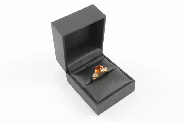 03 9ct Yellow Gold Ring White Gemstone Citrine Boxed