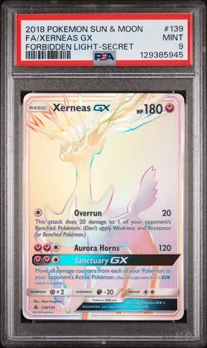 2018 POKEMON SUN & MOON FORBIDDEN LIGHT SECRET #139 FULL ART/XERNEAS GX PSA 9