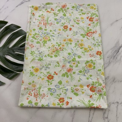 Springmaid Vintage 70s Twin Size Flat Sheet White Green Wildflower Floral