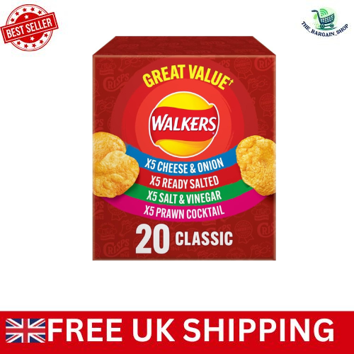 Walkers Classic Variety Multipack Crisps Box 20x25 g Cheese Onion Salt ...