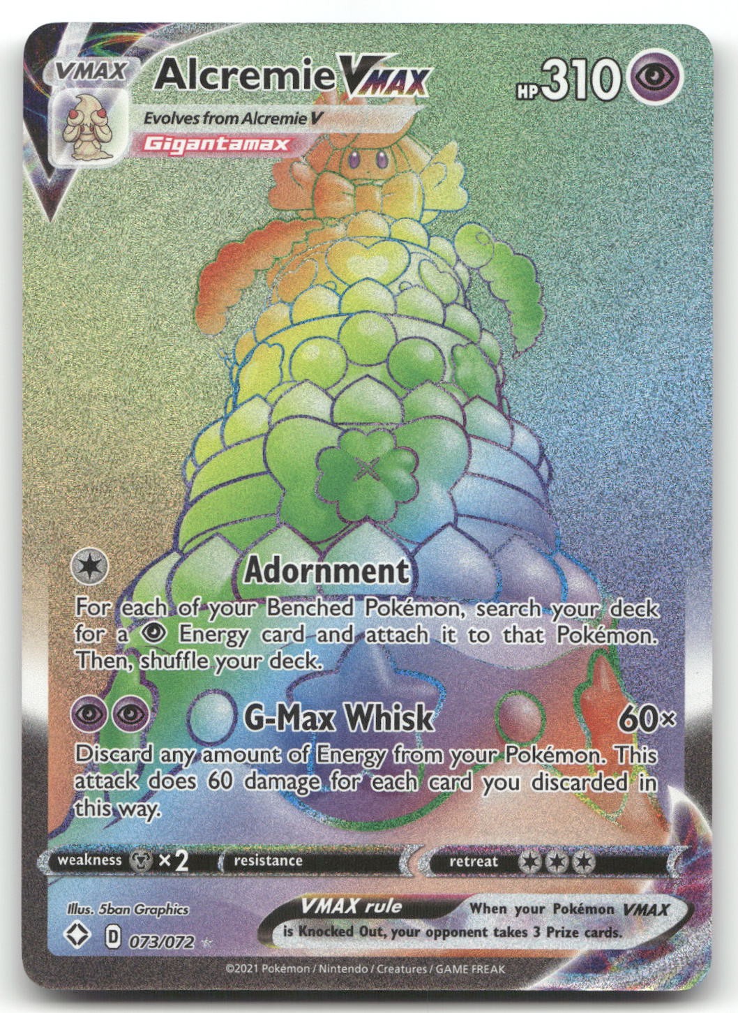 Alcremie VMAX (Secret) #73/72 (Holo) (LP) Shining Fates SHF Pokemon