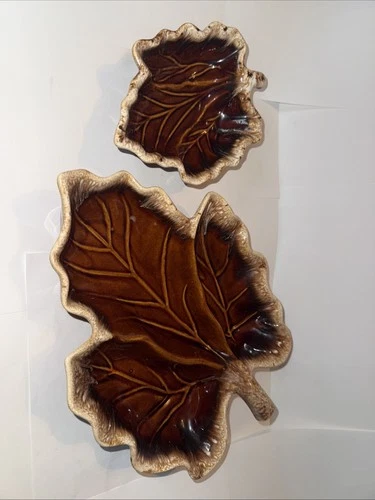 2 Hull Brown Drip Pottery Dishes, 1 Is 7 1/2”, 1 Is 12 1/2”