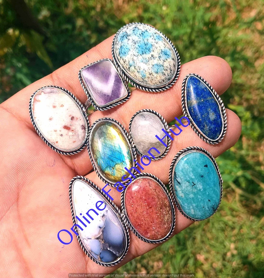 925 Sterling Silver Plated K2 Jasper & Mix  Ring Lot Gemstone Elegent Jewelry - Image 2 of 2