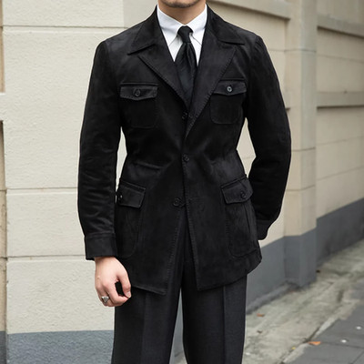 Black Field Leather Jacket Men Pure Suede Custom Made Size S M L XXL 3XL