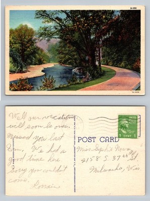 River Scenes, CA-California, Winding Stream Tree Lined Path Vintage Postcard