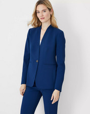 NEW ANN TAYLOR 198 PURE SAPPHIRE FLUID CREPE LONG COLLARLESS BLAZER SZ 4P