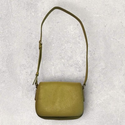 Vintage Hugo Boss Lime Green Leather Shoulder Bag Crossbody Y2K Purse RARE 