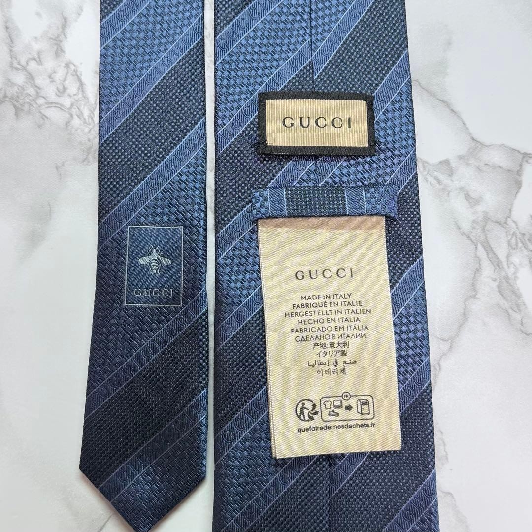 Gucci Necktie Tie 100% Silk Navy Blue Striped Pattern 3.2 inches From Japan thumbnail 11