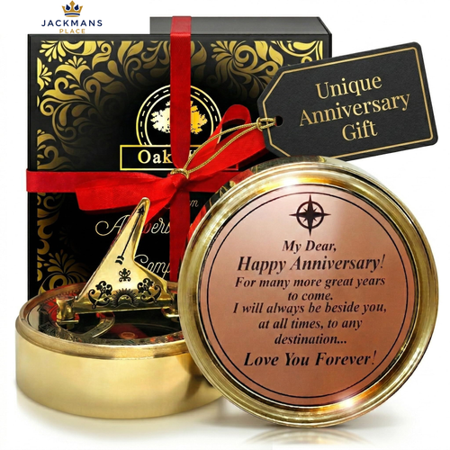 OakiWay Anniversary Sundial Compass 2.7"" Diameter, 1.05"" Thick, Shiny Gold