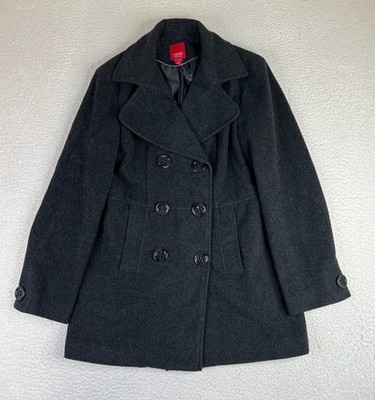 Esprit Coat Womens Large Gray Wool Pea Coat Double Breasted Lined Classic