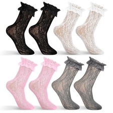 4 Pairs Lace Ruffle Frilly Ankle Socks for Women, Soft Comfortable Cute Princ...