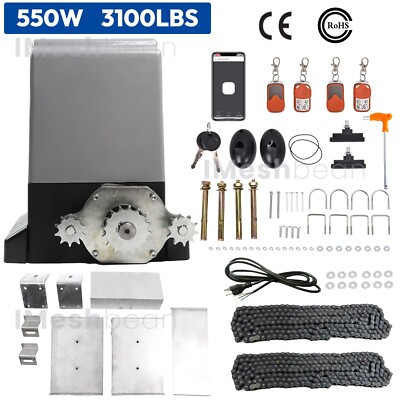 550W 3100lbs Electric Automatic Sliding Gate Opener Motor APP Control 4 Remotes