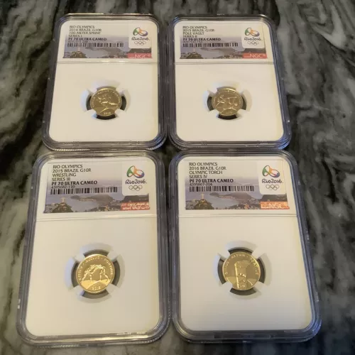 Complete 4 Brazil Rio Olympic Game G10R Gold Coins Set With NGC PF70 UC