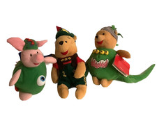 3 Disney Plush Mini Bean Bag Winnie Pooh Green Dragons Piglet Oktoberfest 8"