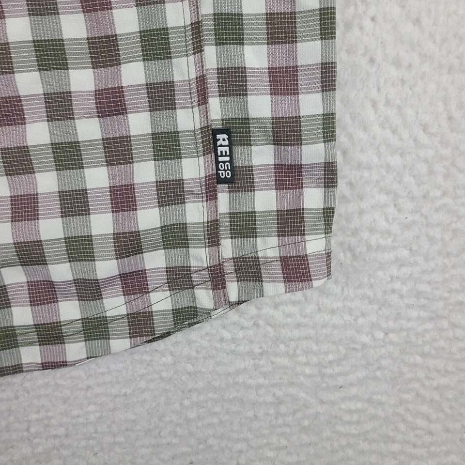 REI Co Op Shirt Mens XL Purple Green Plaid Sahara Outdoor Vented Button Up - Image 2 of 4
