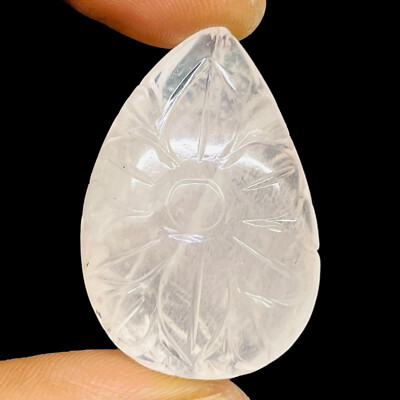 84.75 Cts Natural Rose Quartz 38x25mm Pear Carved Loose Untreated