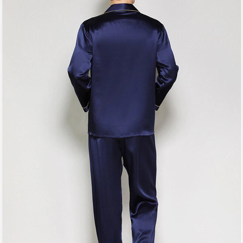 Conjuntos de pijama para hombre seda morera 100 % ropa de dormir suave manga larga camisas solapa nuevos Foto 2 de 4