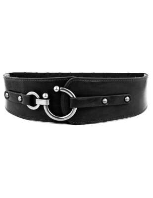 新品☆Round Buckle Leather Wide Belt Black Leather Round Buckle Wide Belt | eBay