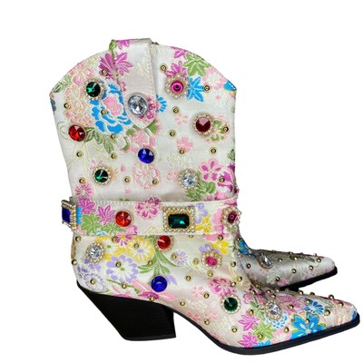  azalea wang boots womens 7.5  BONE WESTERN BOOTIE cowgirl Dazzle Jeweled bold