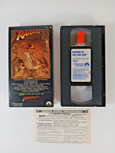 Raiders of the Lost Ark 1983 VHS with Sweepstakes card Rare Copy Tested
