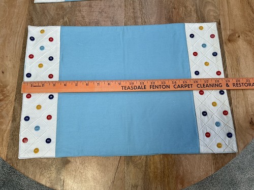 Set of (4) Blue/White Placemats w/Colorful Buttons ~ 18.5”x 12.5” - Picture 4 of 8