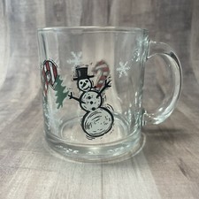 Starbucks Holiday Christmas Snowman Candy Cane Glass Mug Cup Made in USA Retired