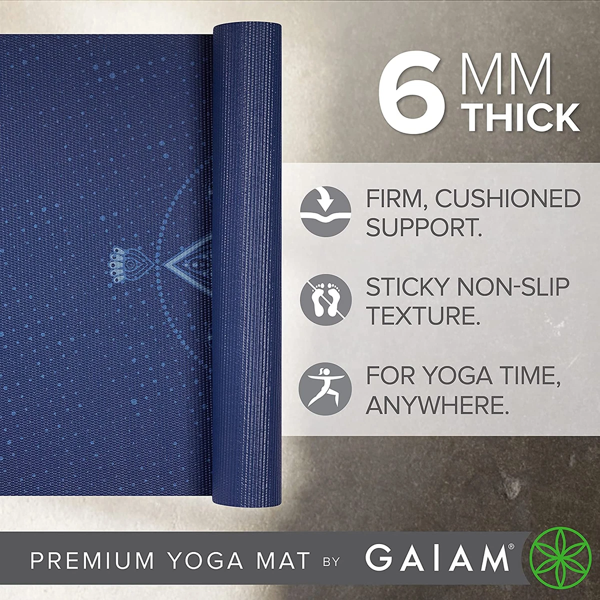 Gaiam Yoga Mat - Premium 6mm Print Extra Thick Non Slip Exercise & Fitness  Mat for All