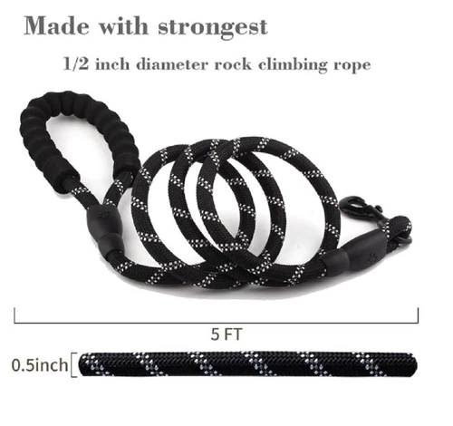 5 FT Dog Rope Leash - Reflective Nylon Lead, Training Padded Handle for Puppies - Picture 65 of 82