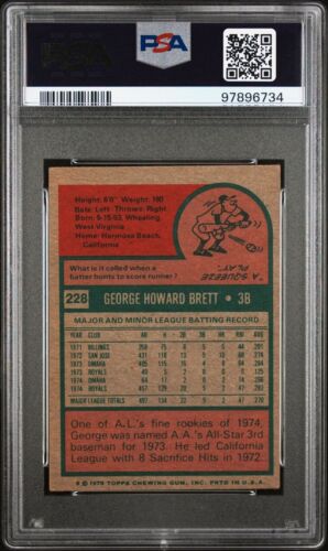 1975 Topps MINI George Brett ROOKIE PSA 4 VG-EX #228 Royals RC COLORI VIVACI ~6734 - Foto 2 di 3
