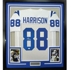 Framed Autographed/Signed Marvin Harrison 33x42 White Football Jersey JSA COA