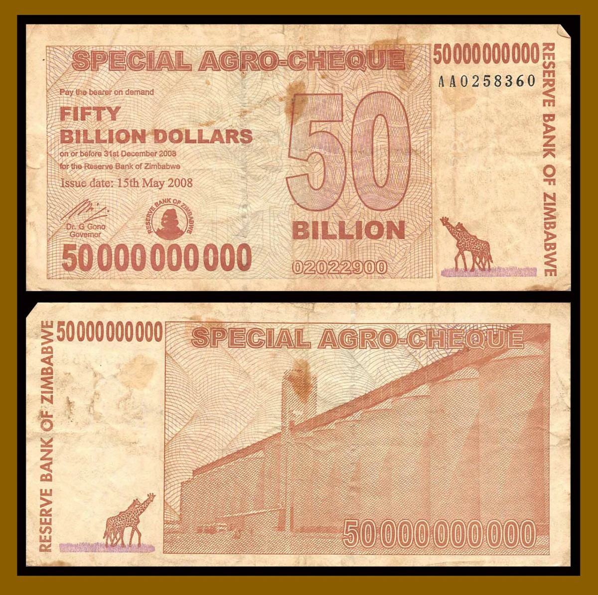 エクストラその3 100x Zimbabwe 50 Billion Dollar Special Agro Cheque Bill