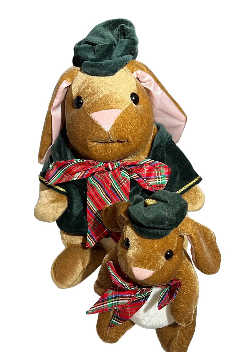 Lot of 2 Vintage 1985 Christmas Velveteen Bunny Rabbit Plush Toys