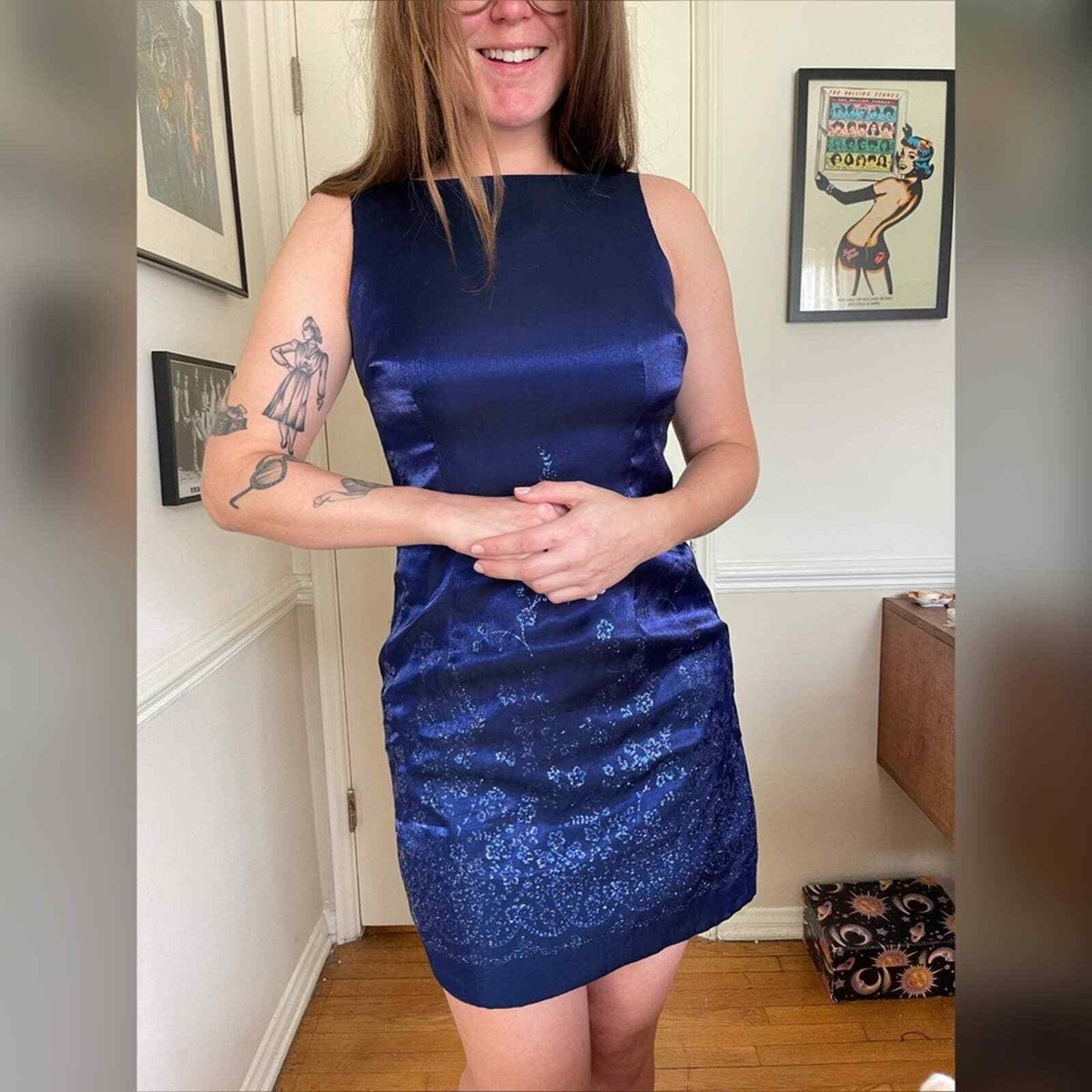 90s Y2K Blue Glitter Iridescent Mini Dress