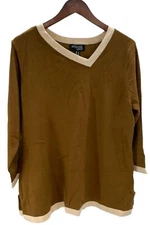 Attitudes by Renee Contrast Piping Sweater Safari Chic