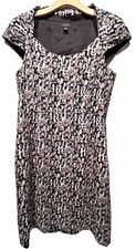 Ann Taylor Print Dress Size 12 L Cap Sleeve Sheath Career Classic Tan Black