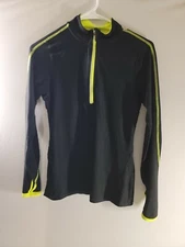 90 Degrees By Reflex Black Neon Green  1/4 Zip Pullover Size XS Thumb holes LS
