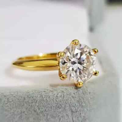 9 MM Round Cut Moissanite Solitaire Engagement Ring In 14K Yellow Gold Plated