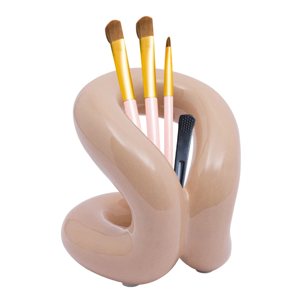 Soporte de cerámica marrón moca soporte de cepillo de dientes moderno soporte de cepillo de maquillaje Foto 3 de 4