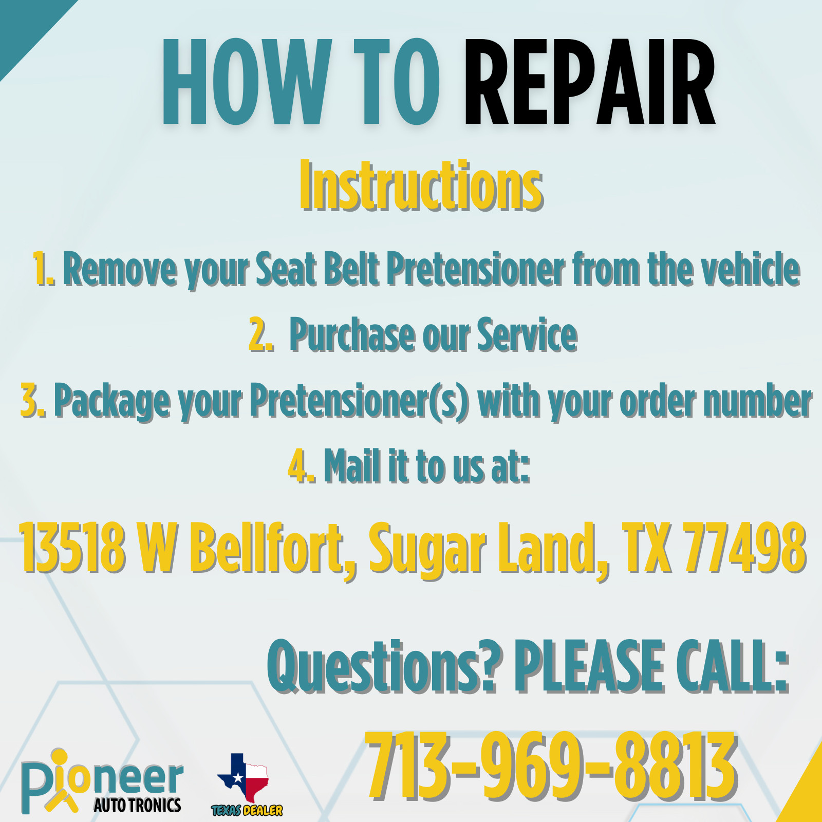 FOR ALL MAKES SEAT BELT PRETENSIONER AFTER ACCIDENT REPAIR SERVICE