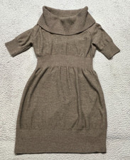Ann Taylor Loft Sweater Dress Womens Medium Brown Cowl Neck Short Sleeve Wool